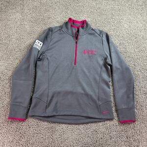 Nike Golf Jacket Womens Large Gray Pink 1/4 Zip Pullover Cover Up Dri Fit READ